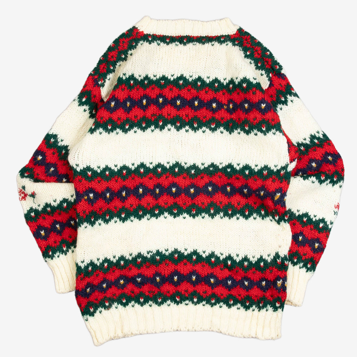 MEN'S VINTAGE 1980S PATTERNED HAND KNITTED JUMPER - SMALL