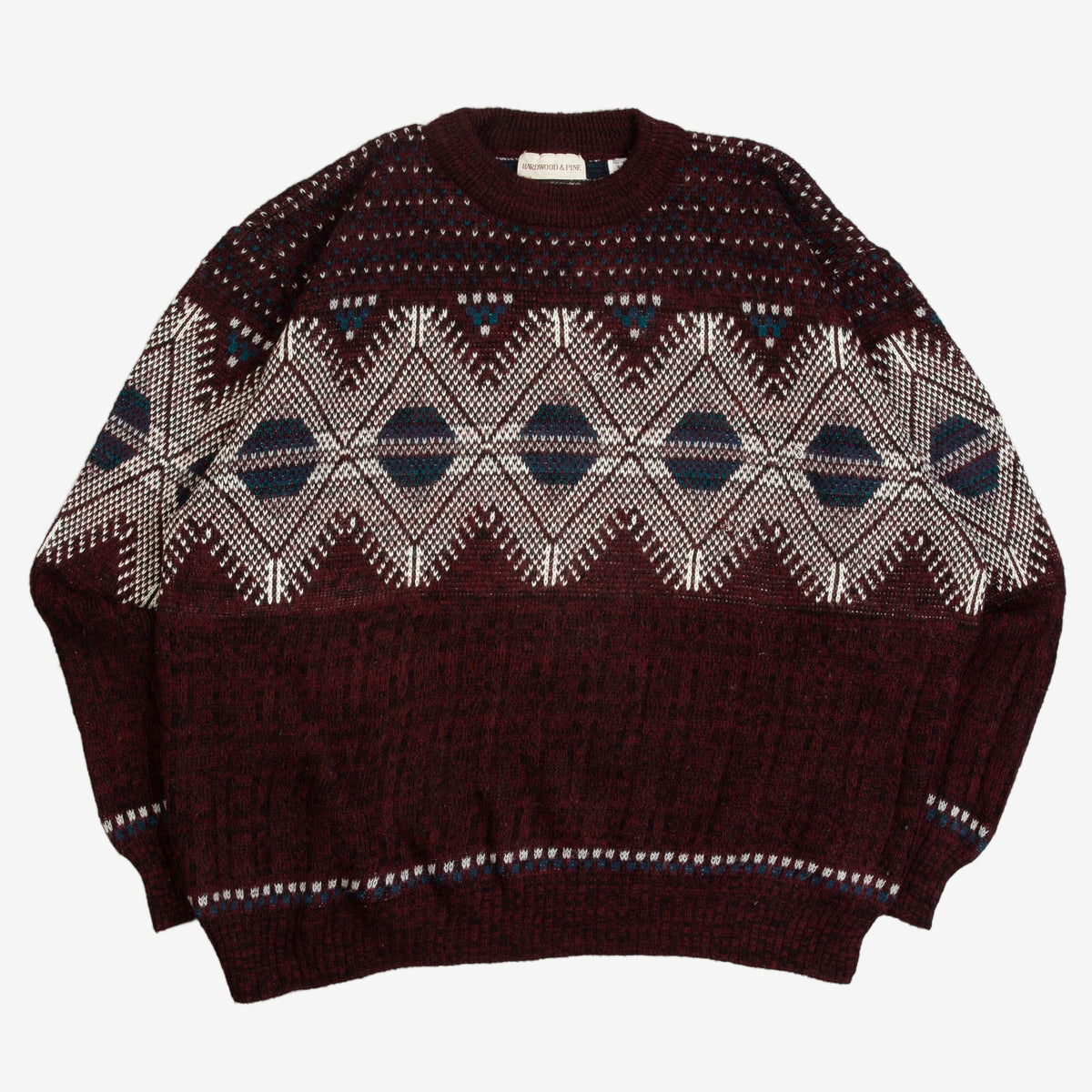 MEN'S VINTAGE 1990S PATTERNED RIBBED KNITTED JUMPER - X-LARGE