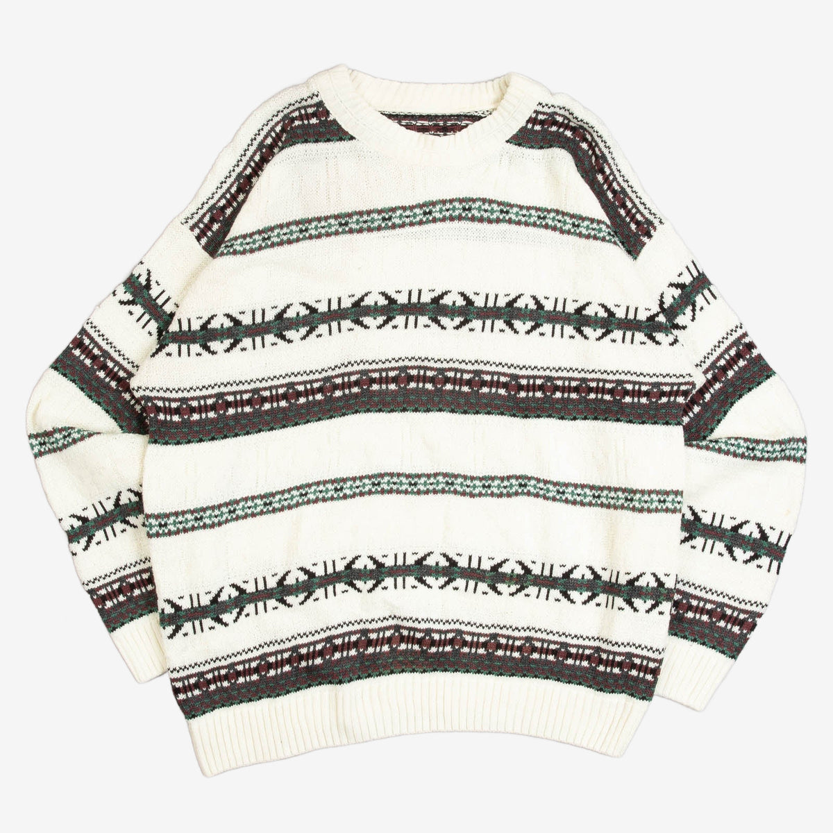 MEN'S VINTAGE 1990S STRUCTURED PATTERNED KNITTED JUMPER - LARGE