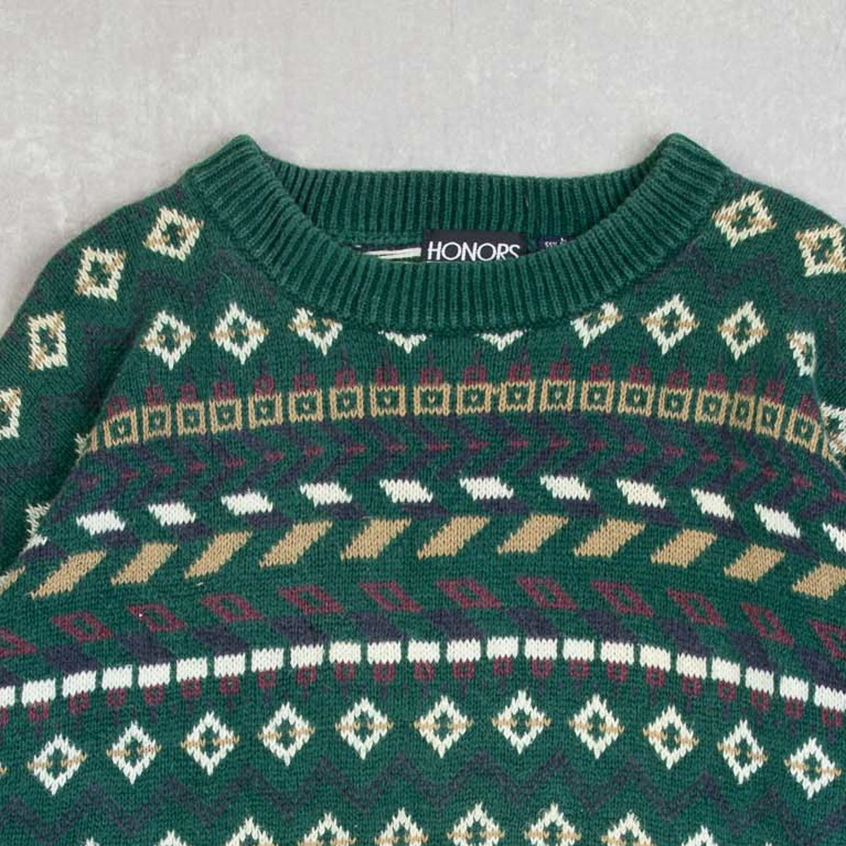 MEN'S VINTAGE 1990S PATTERNED KNITTED JUMPER - LARGE