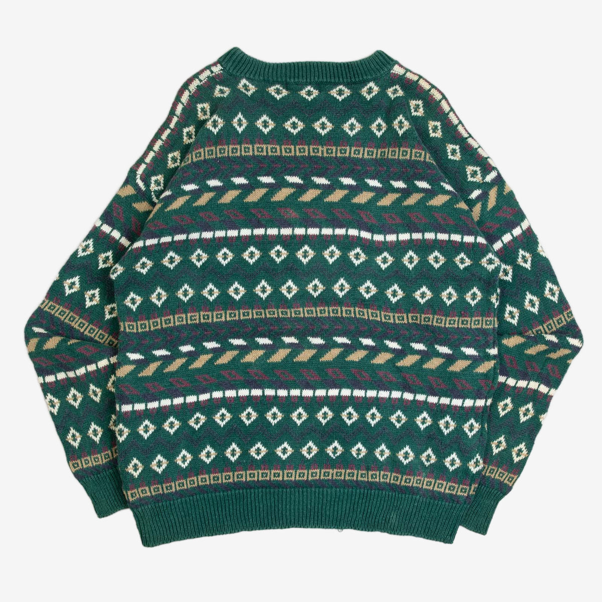 MEN'S VINTAGE 1990S PATTERNED KNITTED JUMPER - LARGE