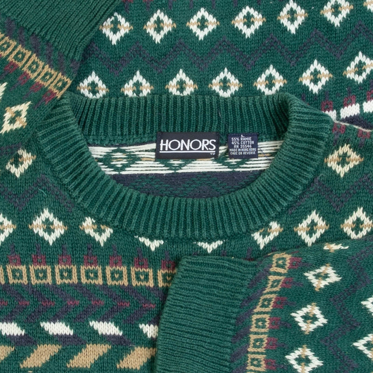 MEN'S VINTAGE 1990S PATTERNED KNITTED JUMPER - LARGE
