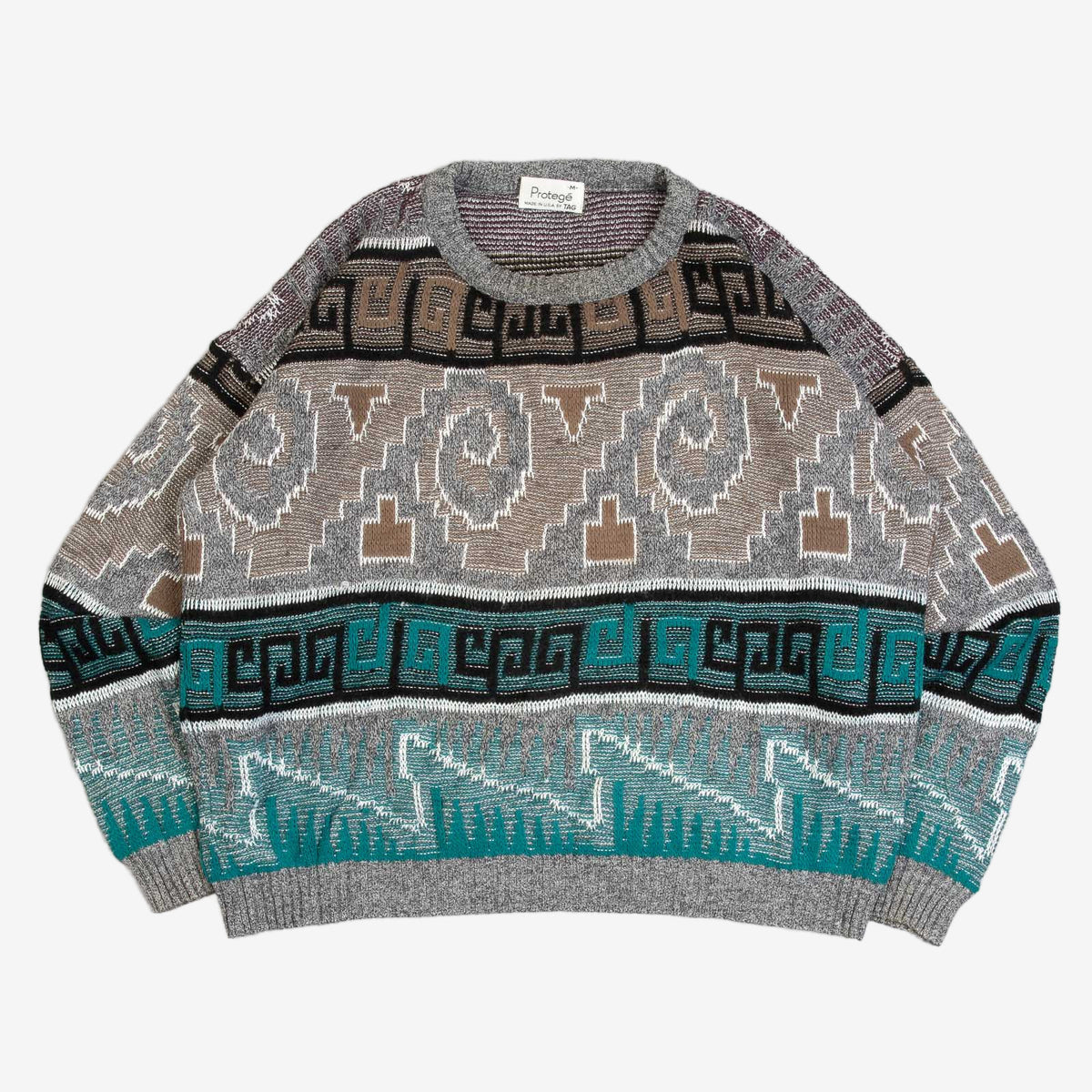 MEN'S VINTAGE 1990S STRUCTURED PATTERNED KNITTED JUMPER - MEDIUM
