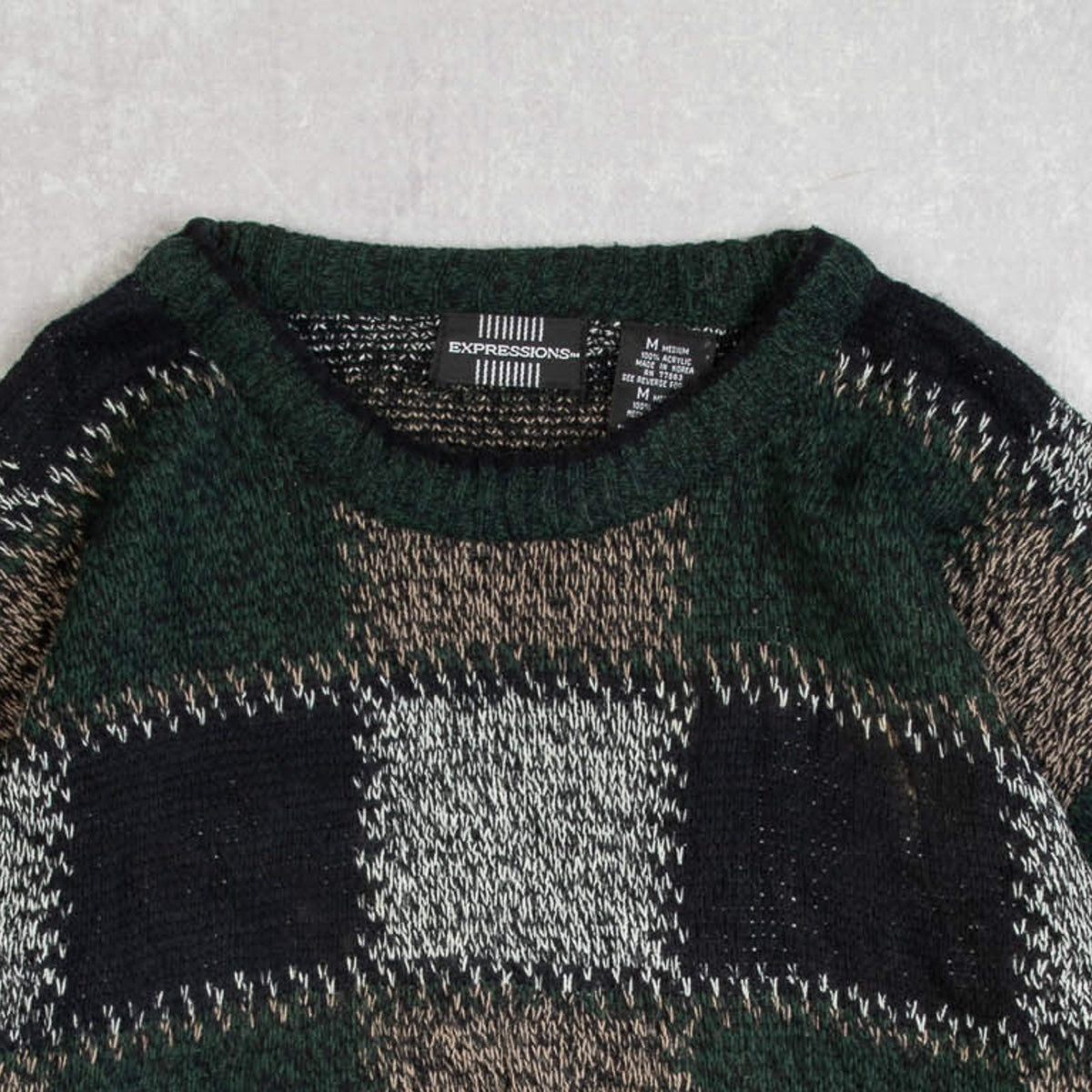 MEN'S VINTAGE 1990S CHECKERBOARD PATTERNED KNITTED JUMPER - MEDIUM