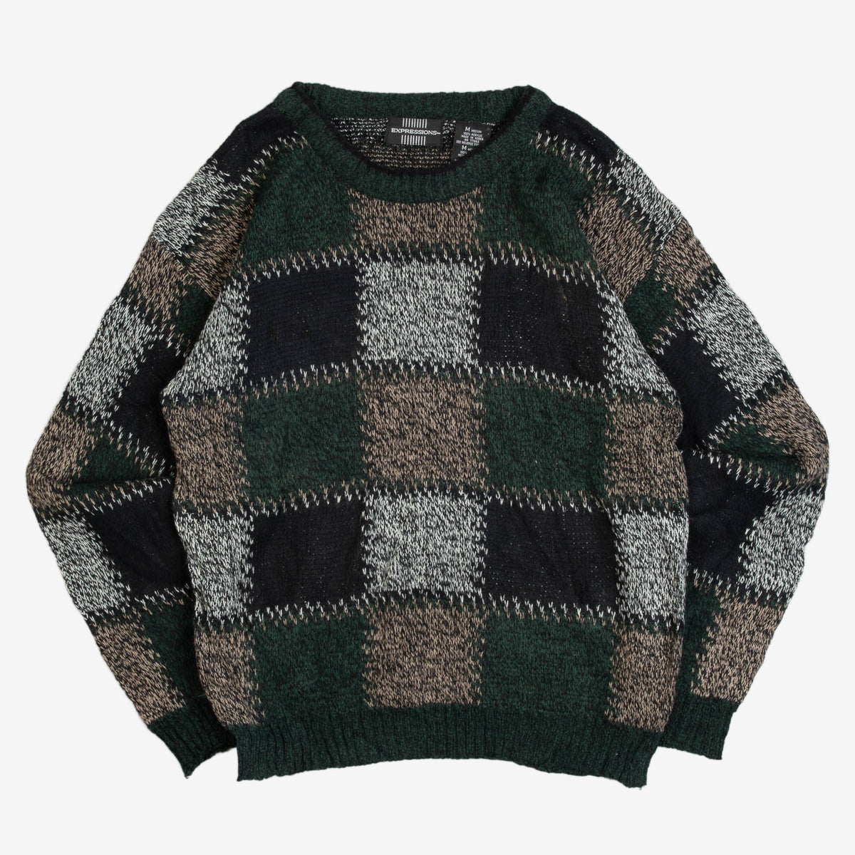 MEN'S VINTAGE 1990S CHECKERBOARD PATTERNED KNITTED JUMPER - MEDIUM