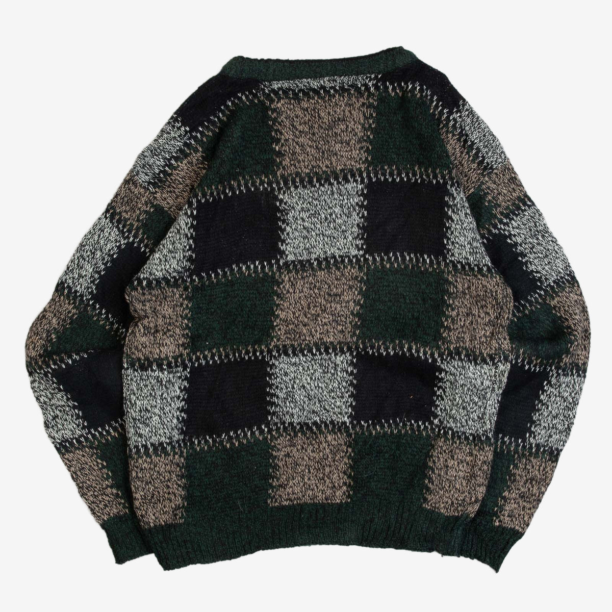 MEN'S VINTAGE 1990S CHECKERBOARD PATTERNED KNITTED JUMPER - MEDIUM