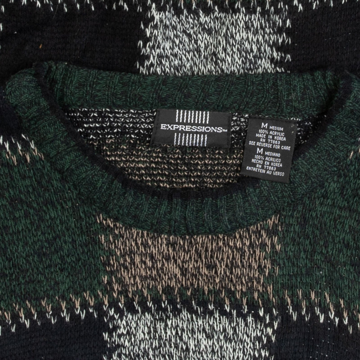 MEN'S VINTAGE 1990S CHECKERBOARD PATTERNED KNITTED JUMPER - MEDIUM
