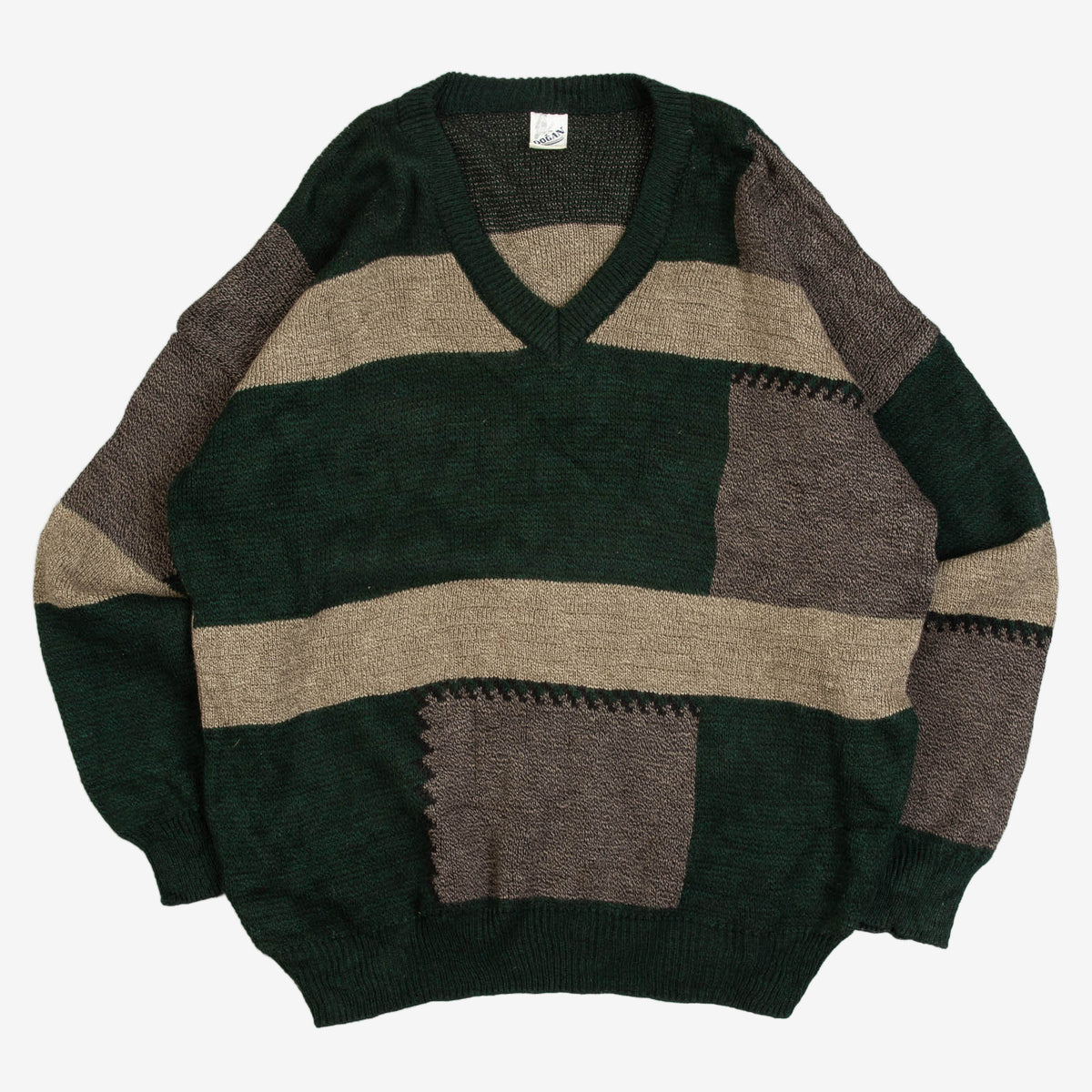 MEN'S VINTAGE 1980S PATTERNED KNITTED JUMPER - LARGE