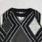 MEN'S VINTAGE 1980S LEATHER PATCH PATTERNED KNITTED JUMPER - MEDIUM