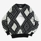 MEN'S VINTAGE 1980S LEATHER PATCH PATTERNED KNITTED JUMPER - MEDIUM