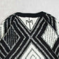 MEN'S VINTAGE 1980S LEATHER PATCH PATTERNED KNITTED JUMPER - MEDIUM