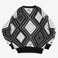 MEN'S VINTAGE 1980S LEATHER PATCH PATTERNED KNITTED JUMPER - MEDIUM