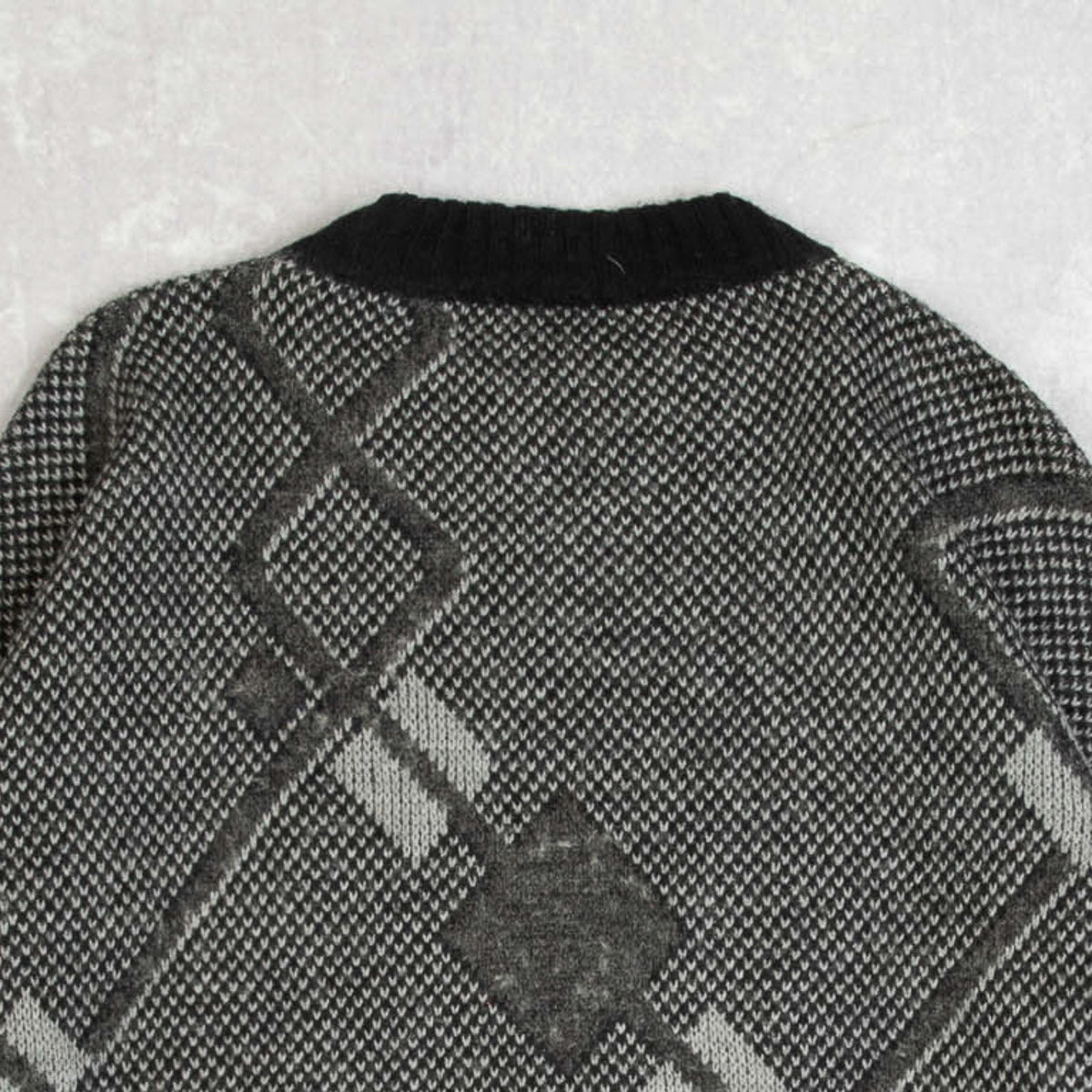 WOMEN'S VINTAGE 1980S DIAMOND LEATHER PATCH KNITTED JUMPER - X-LARGE