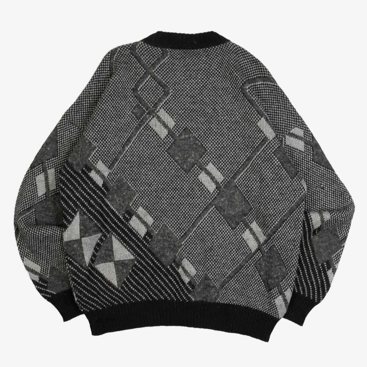 WOMEN'S VINTAGE 1980S DIAMOND LEATHER PATCH KNITTED JUMPER - X-LARGE