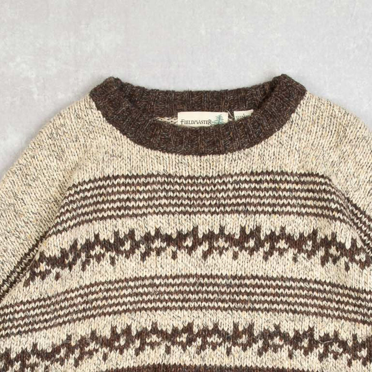 MEN'S VINTAGE 1980S PATTERNED KNITTED JUMPER - LARGE