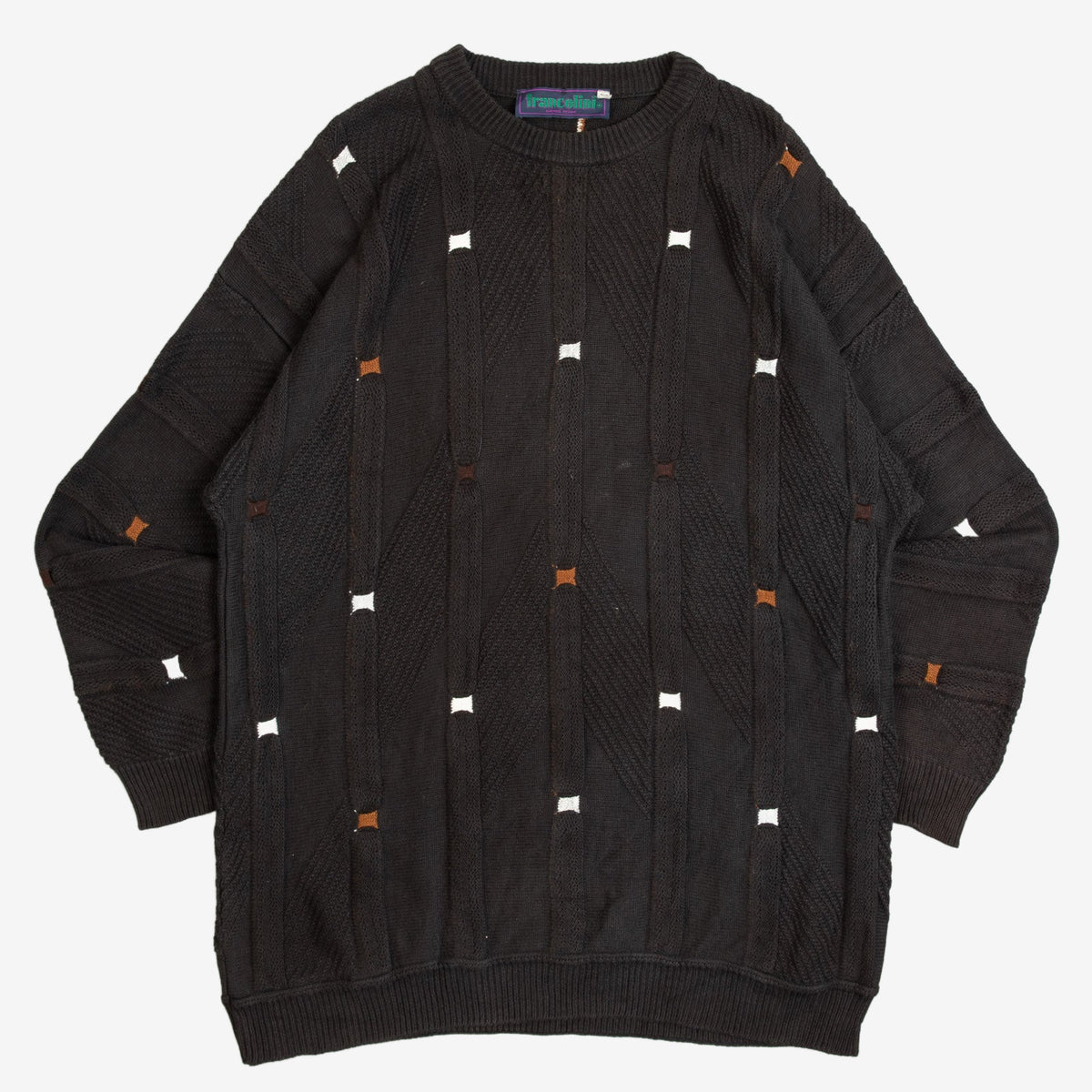 WOMEN'S VINTAGE 1980S STRUCTURED PATTERNED KNITTED JUMPER - X-LARGE