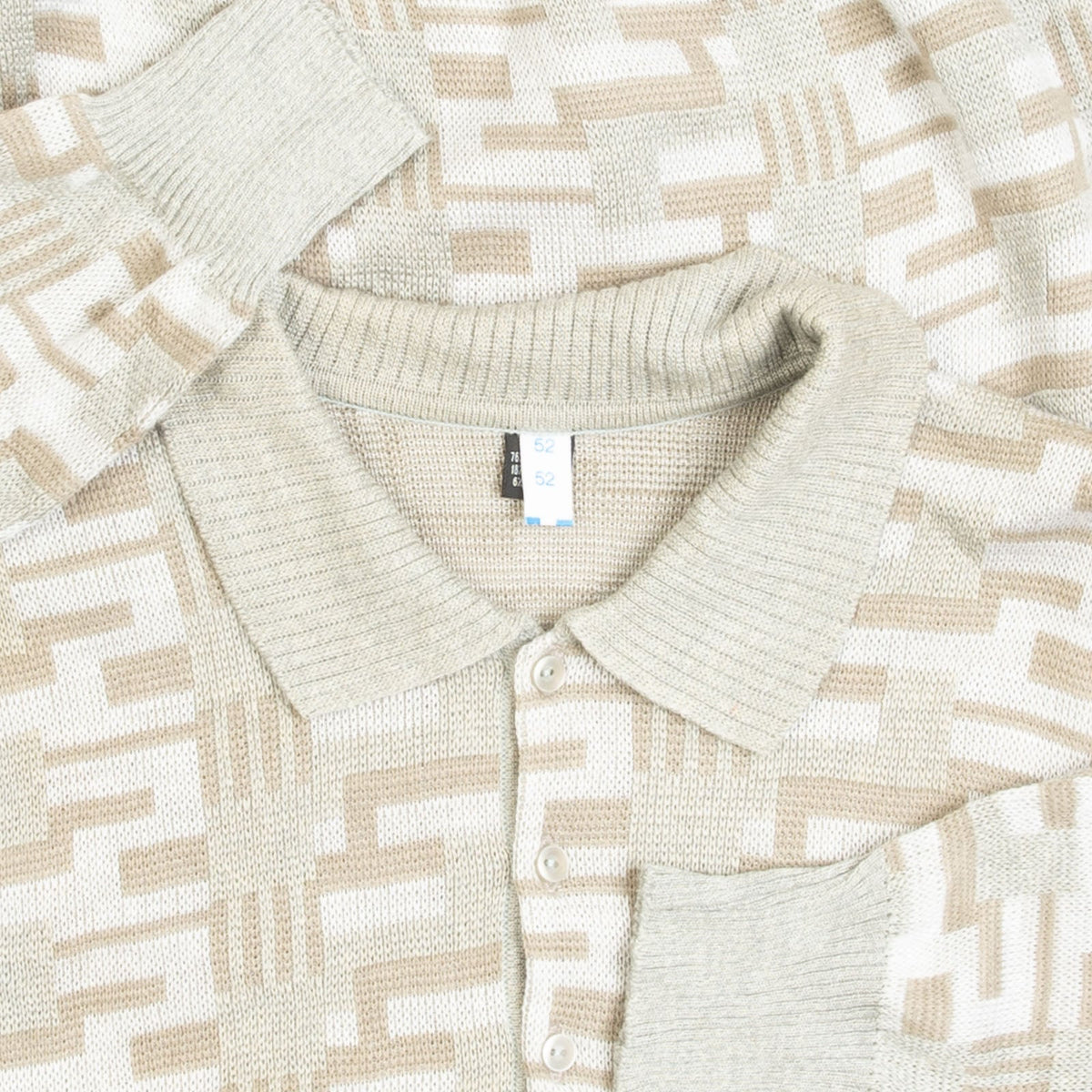 MEN'S VINTAGE 1990S PATTERNED KNITTED POLO JUMPER - MEDIUM