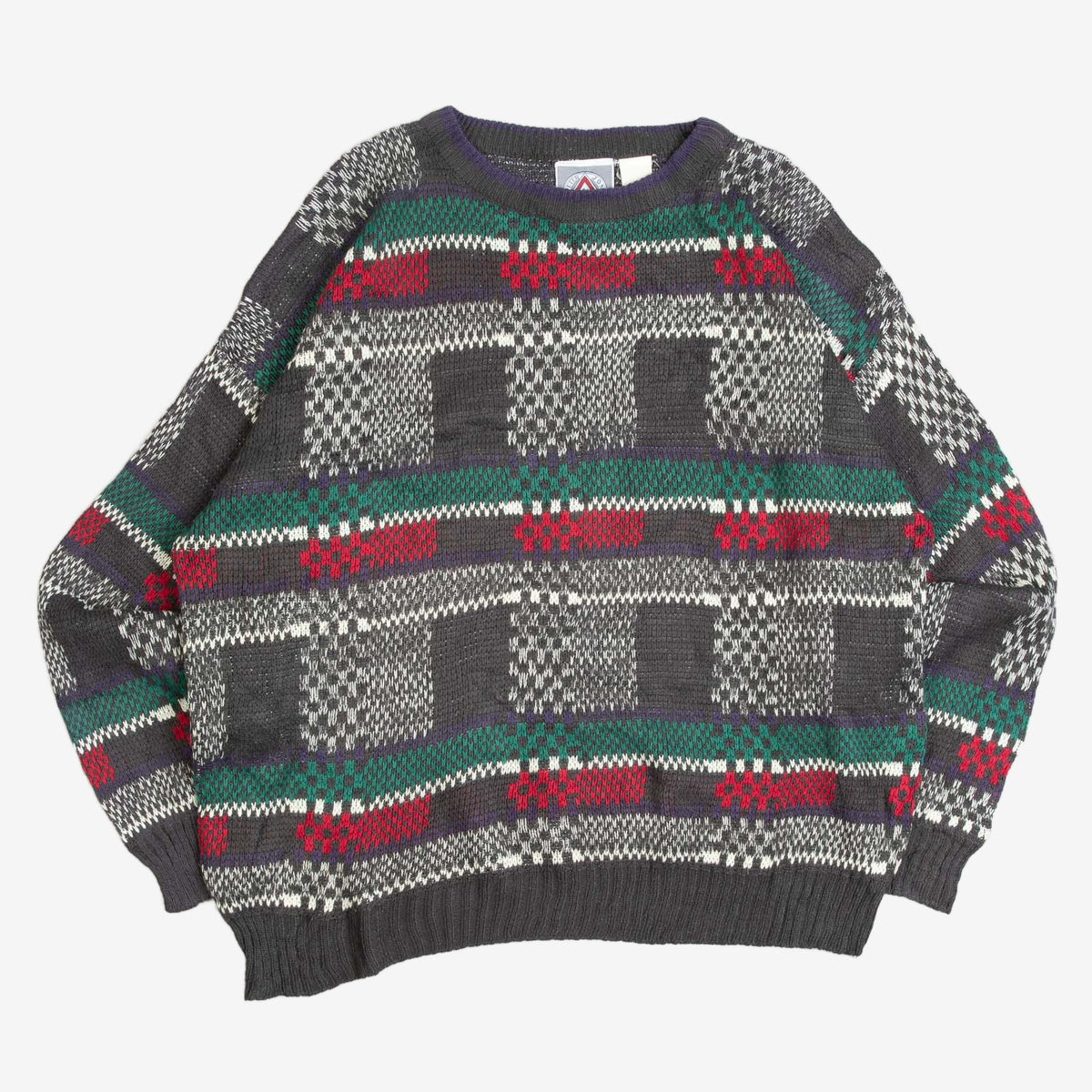 MEN'S VINTAGE 1980S PATTERNED KNITTED JUMPER - LARGE
