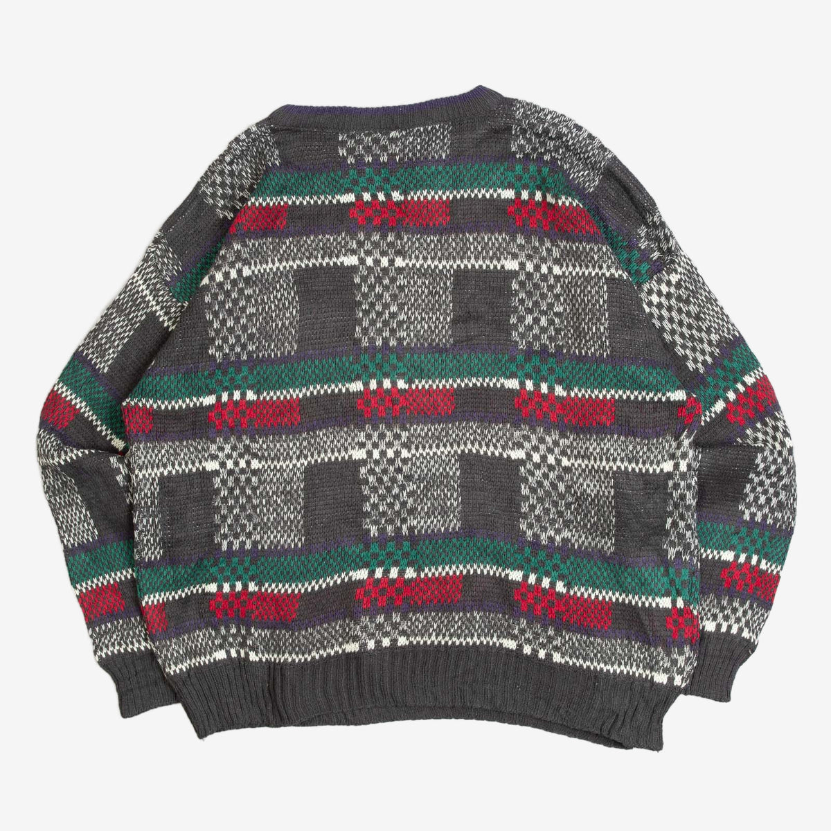 MEN'S VINTAGE 1980S PATTERNED KNITTED JUMPER - LARGE