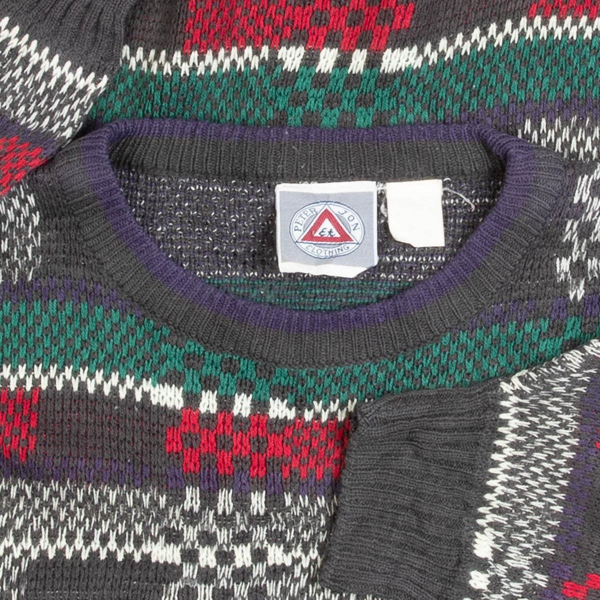 MEN'S VINTAGE 1980S PATTERNED KNITTED JUMPER - LARGE