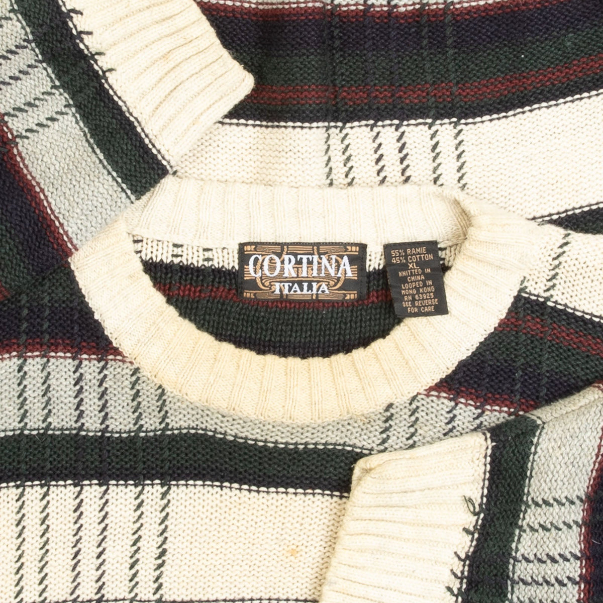 MEN'S VINTAGE 1990S CHECKED PATTERNED KNITTED JUMPER - X-LARGE