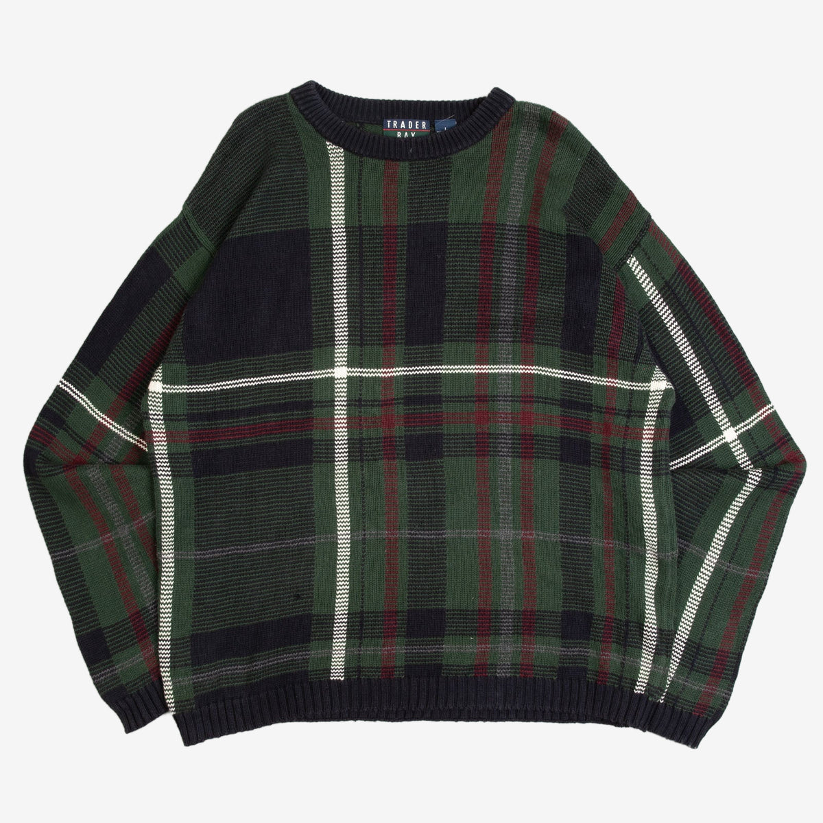 MEN'S VINTAGE 1990S CHECKED PATTERN KNITTED JUMPER - LARGE