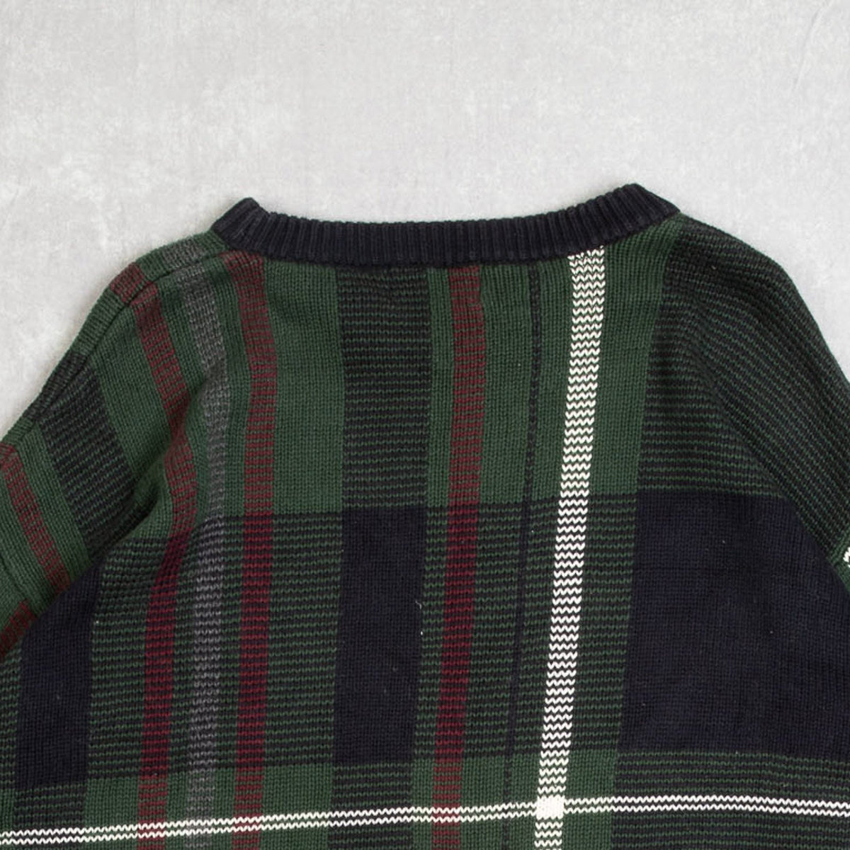 MEN'S VINTAGE 1990S CHECKED PATTERN KNITTED JUMPER - LARGE