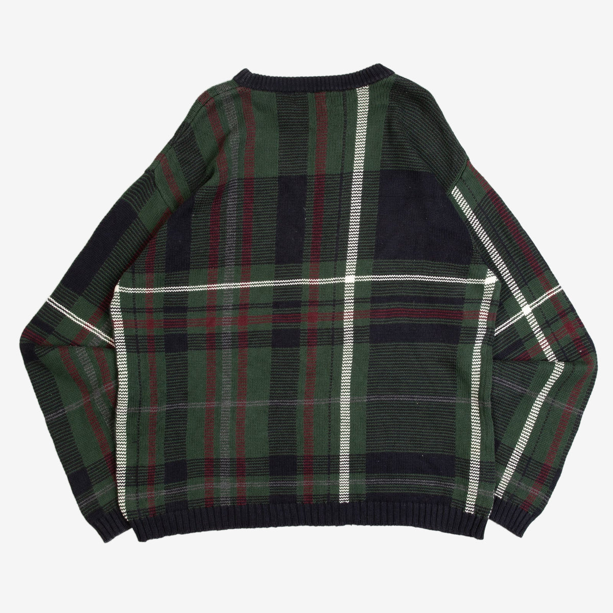 MEN'S VINTAGE 1990S CHECKED PATTERN KNITTED JUMPER - LARGE