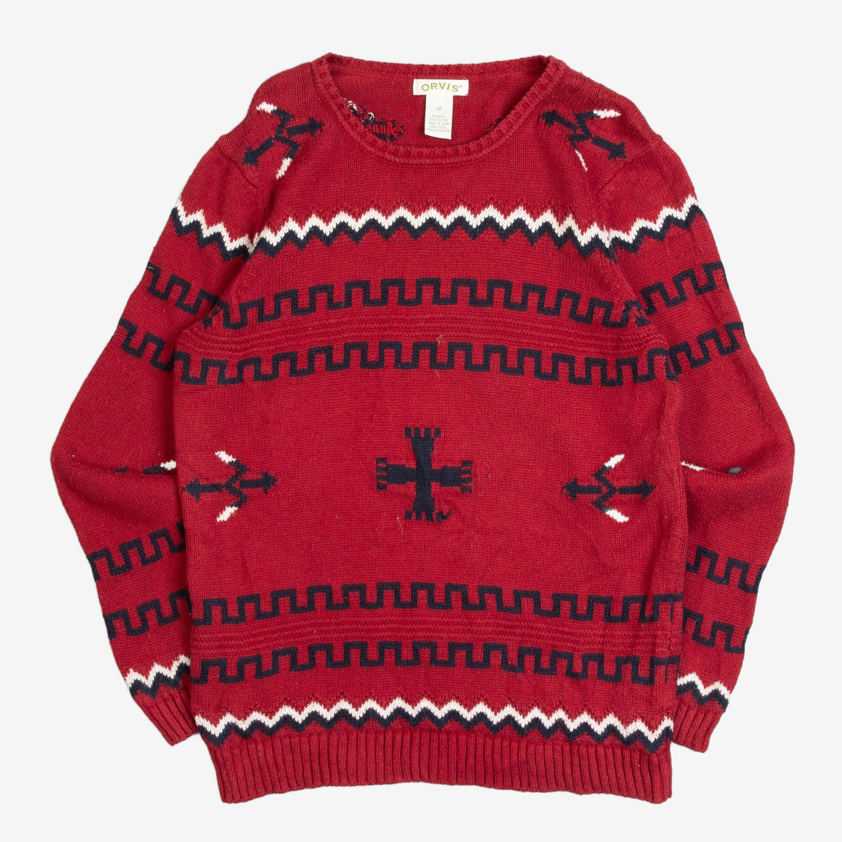 MEN'S VINTAGE 1990S PATTERNED KNITTED JUMPER - MEDIUM