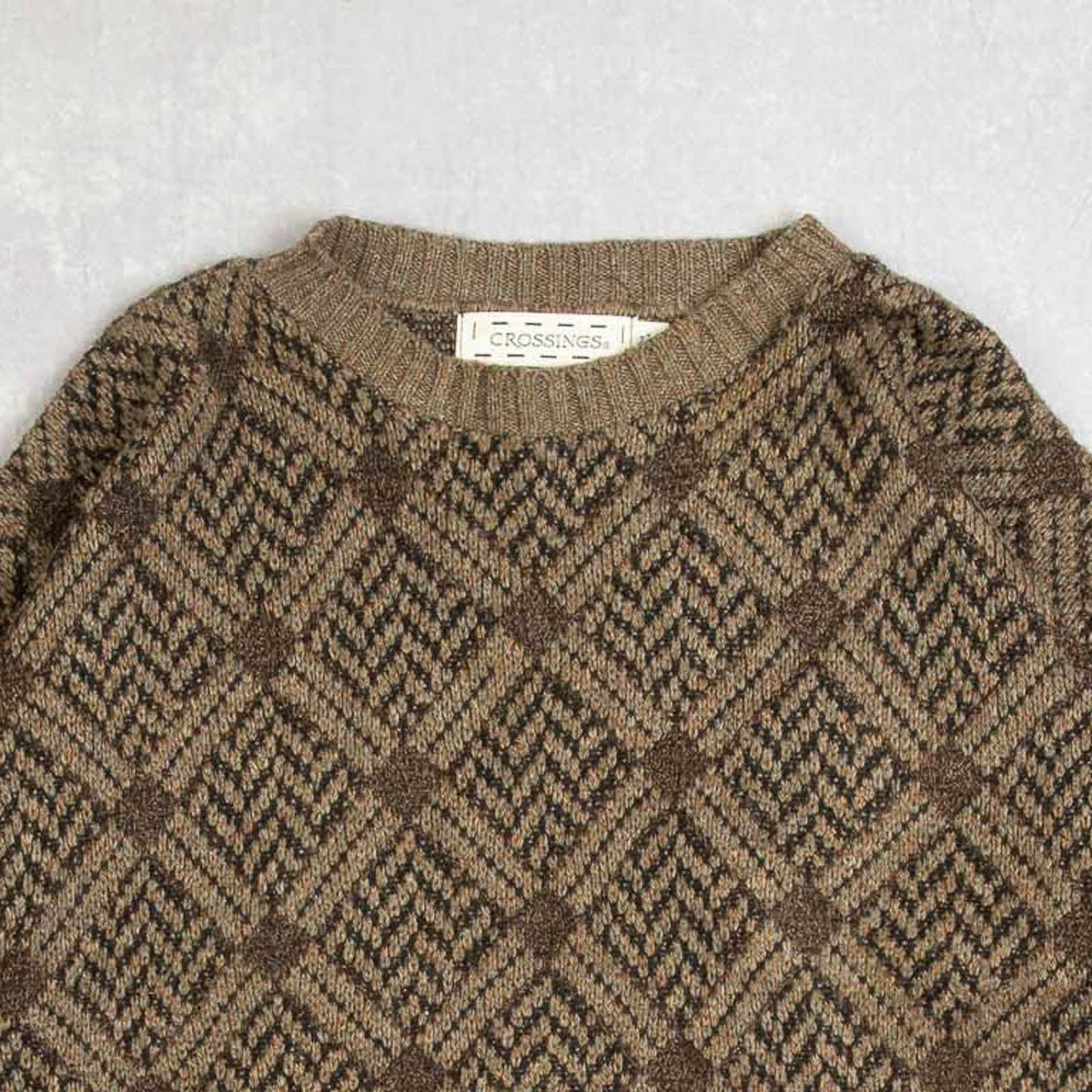 MEN'S VINTAGE 1980S STRUCTURED DIAMOND PATTERNED KNITTED JUMPER - X-LARGE