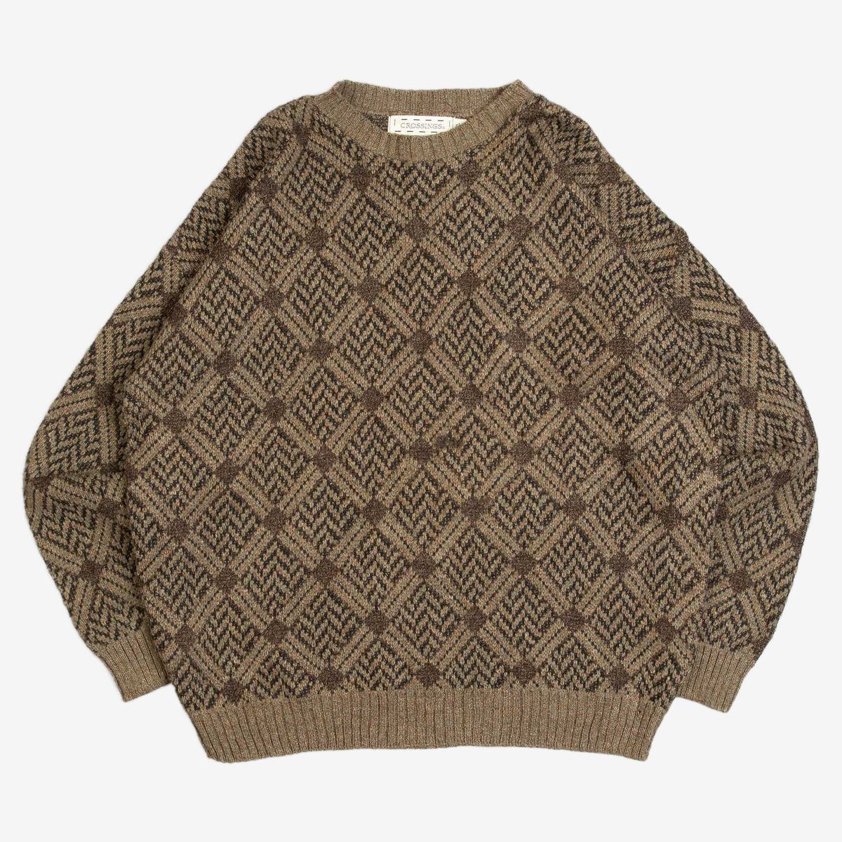 MEN'S VINTAGE 1980S STRUCTURED DIAMOND PATTERNED KNITTED JUMPER - X-LARGE