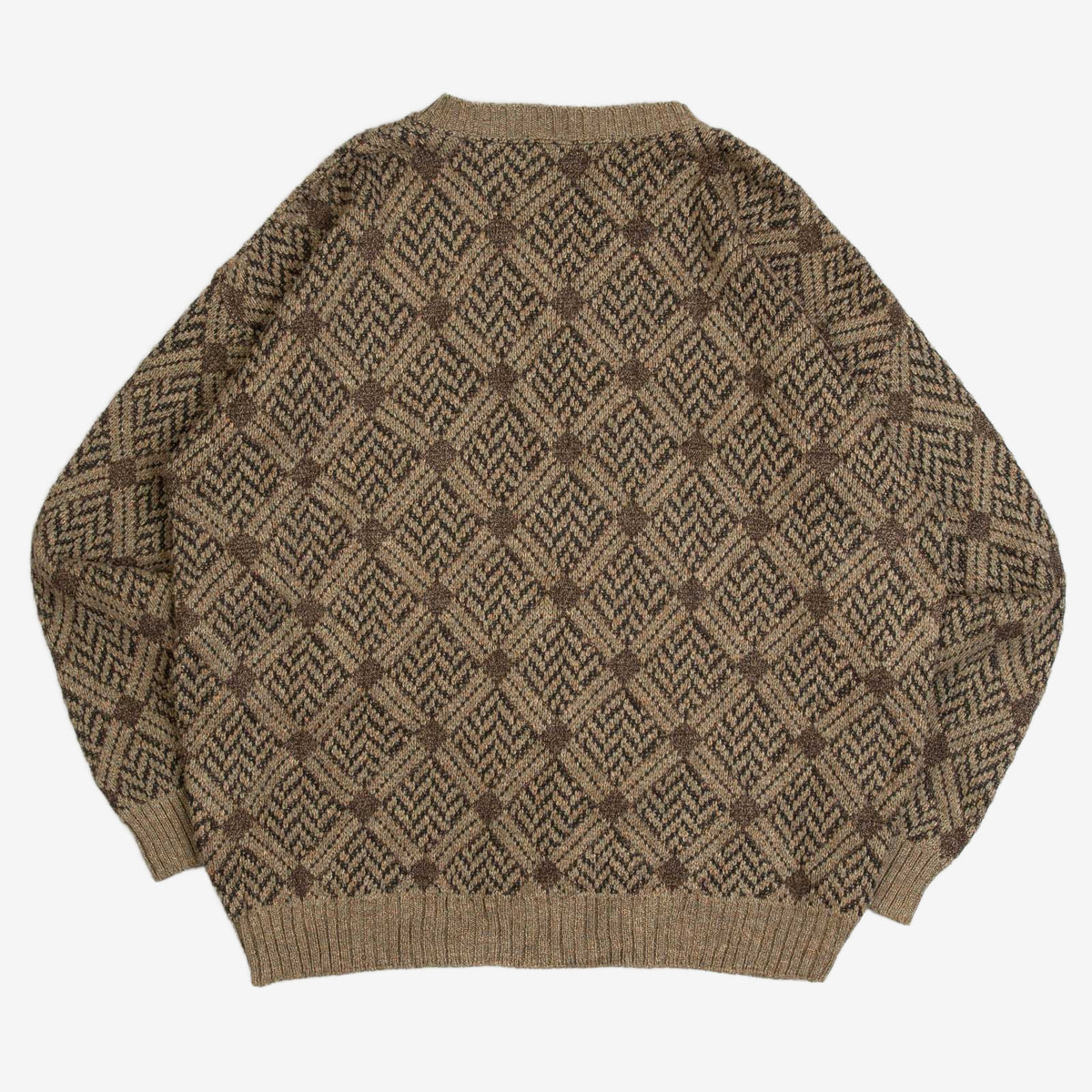 MEN'S VINTAGE 1980S STRUCTURED DIAMOND PATTERNED KNITTED JUMPER - X-LARGE
