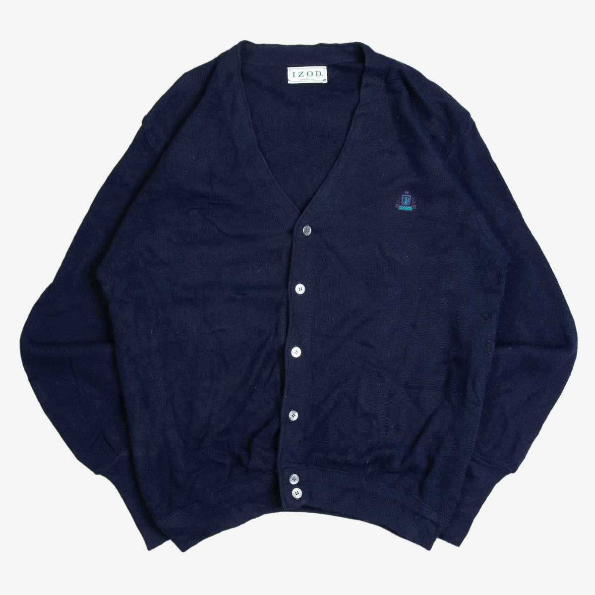 MEN'S VINTAGE 1980S IZOD KNITTED CARDIGAN - LARGE