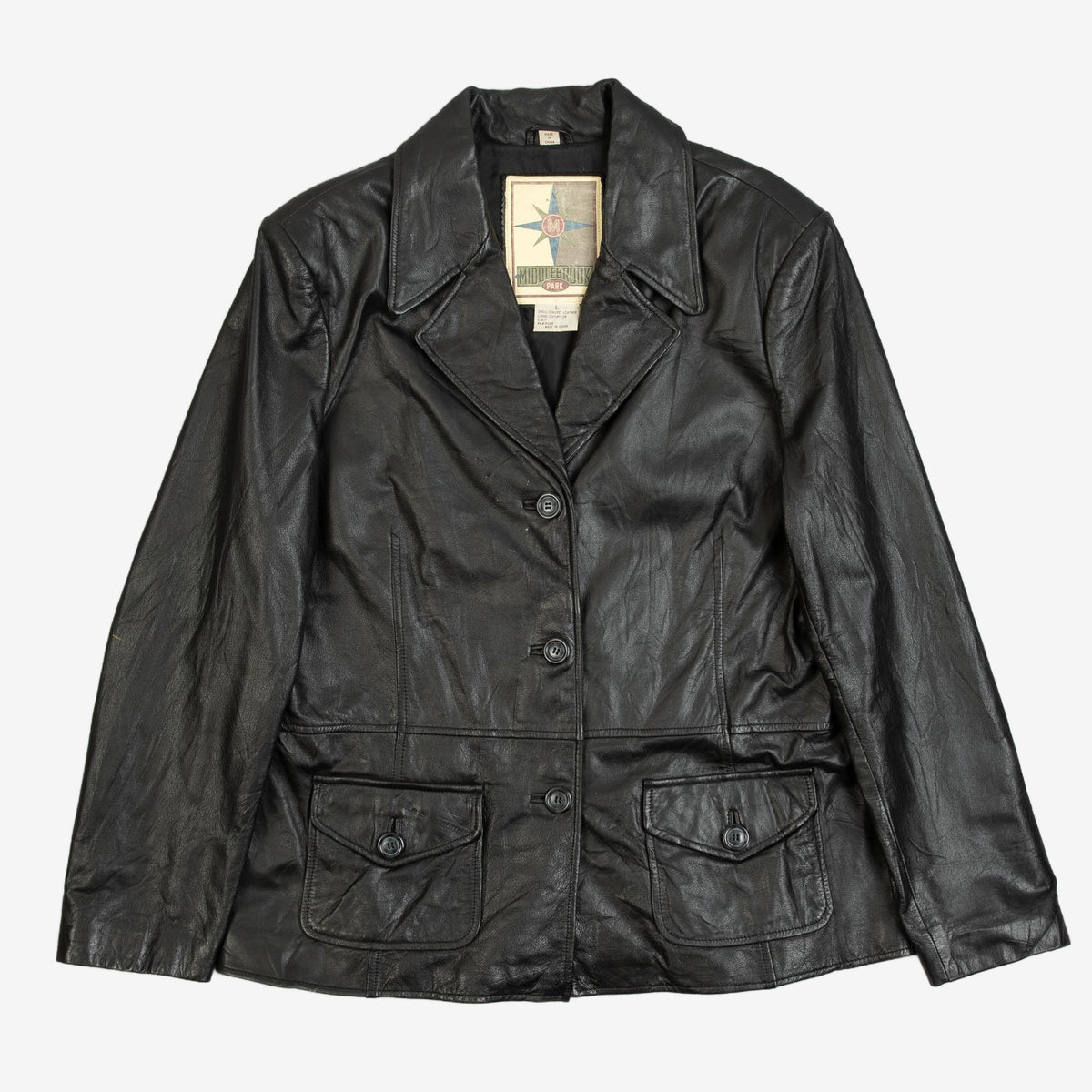 MEN'S VINTAGE 1990S LEATHER BLAZER JACKET - LARGE