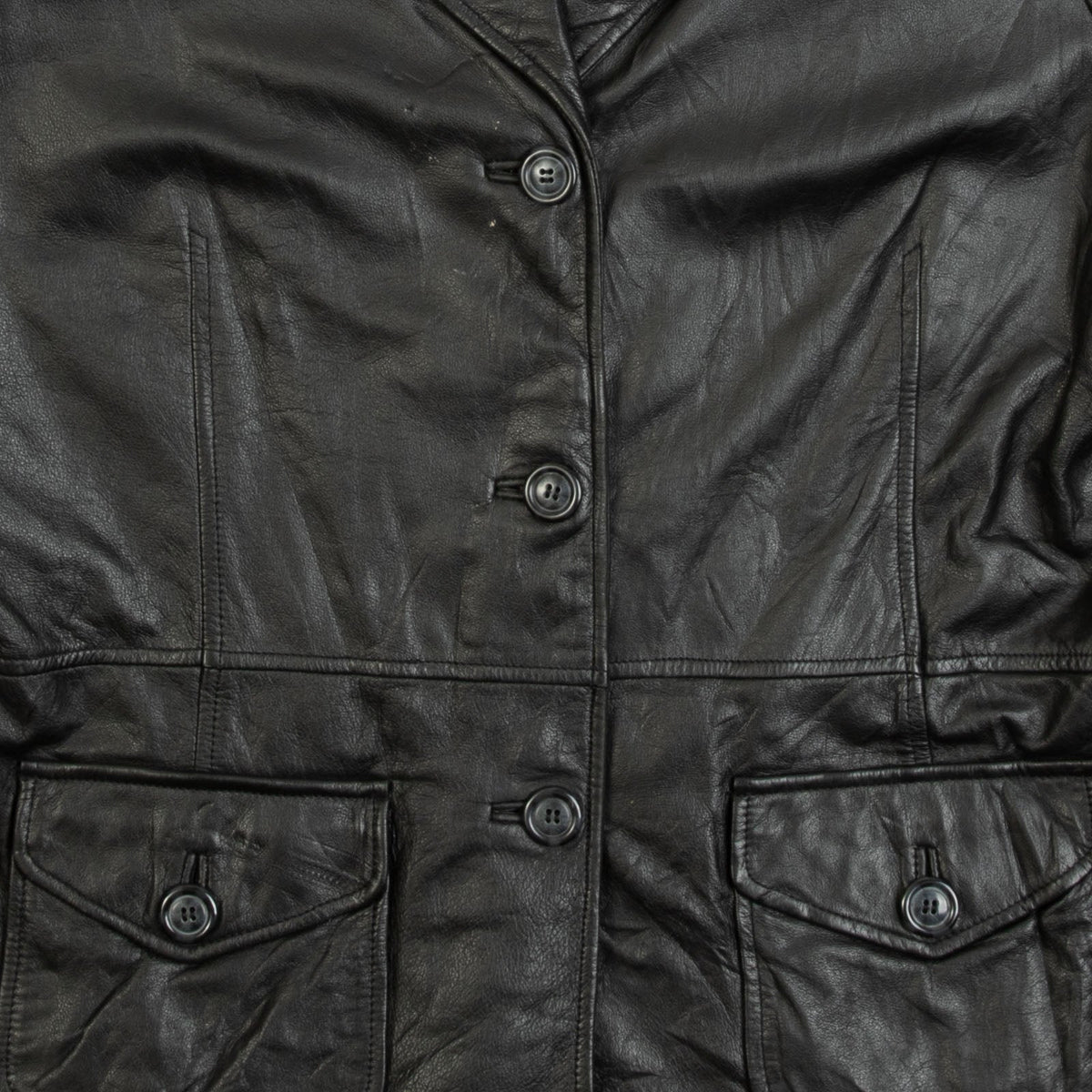 MEN'S VINTAGE 1990S LEATHER BLAZER JACKET - LARGE