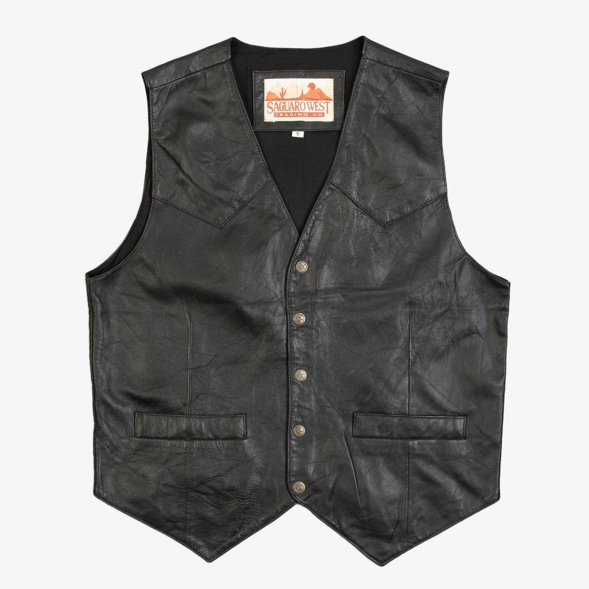 MEN'S VINTAGE 1990S LEATHER WESTERN GILET VEST JACKET - SMALL