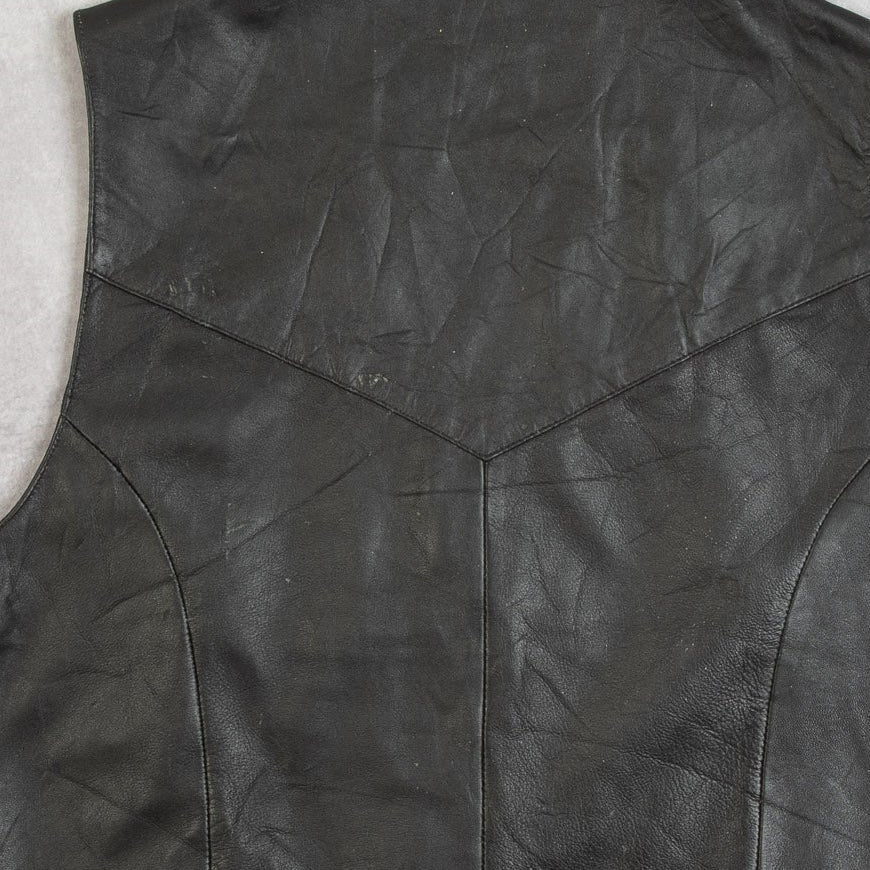 MEN'S VINTAGE 1990S LEATHER WESTERN GILET VEST JACKET - SMALL