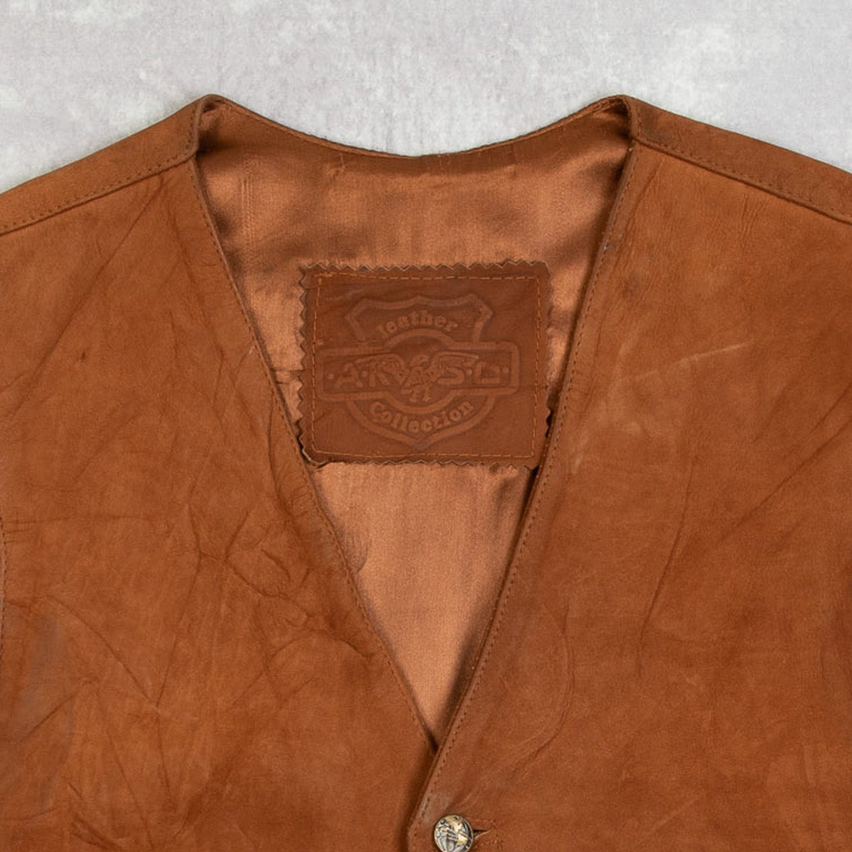 MEN'S VINTAGE 1990S LEATHER WESTERN GILET VEST JACKET - MEDIUM