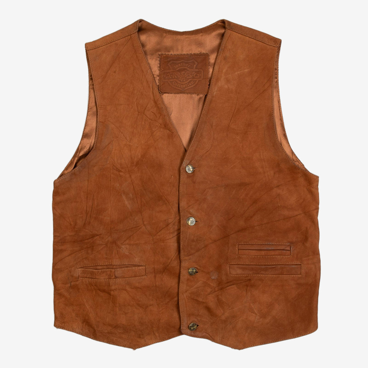 MEN'S VINTAGE 1990S LEATHER WESTERN GILET VEST JACKET - MEDIUM