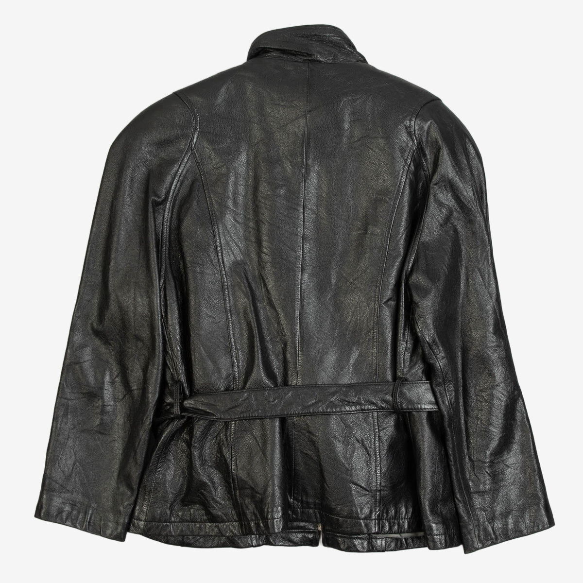 WOMEN'S VINTAGE 1990S LEATHER BELTED BIKER JACKET - MEDIUM