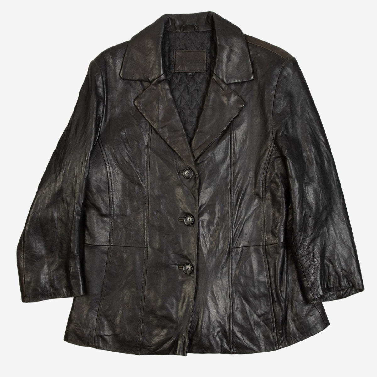 WOMEN'S VINTAGE 1990S LEATHER BLAZER JACKET - LARGE
