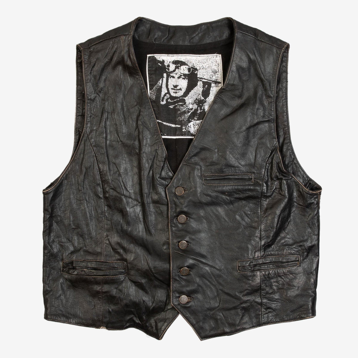MEN'S VINTAGE 1990S LEATHER WESTERN GILET VEST JACKET - MEDIUM