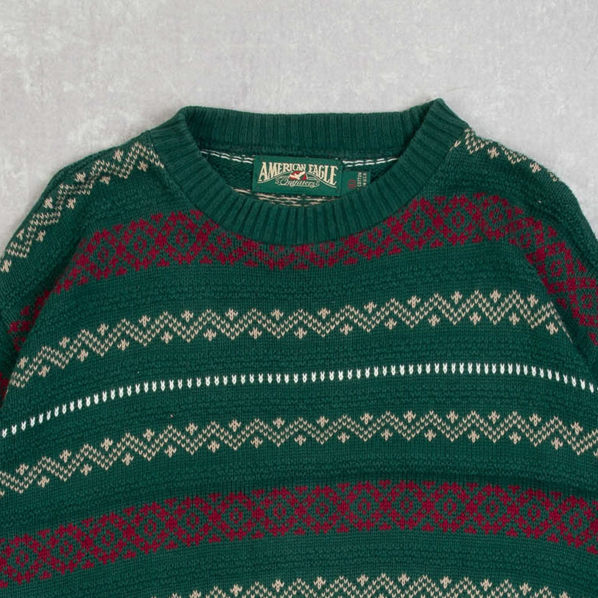MEN'S VINTAGE 1990S STRIPED STRUCTURED PATTERNED KNITTED JUMPER - LARGE