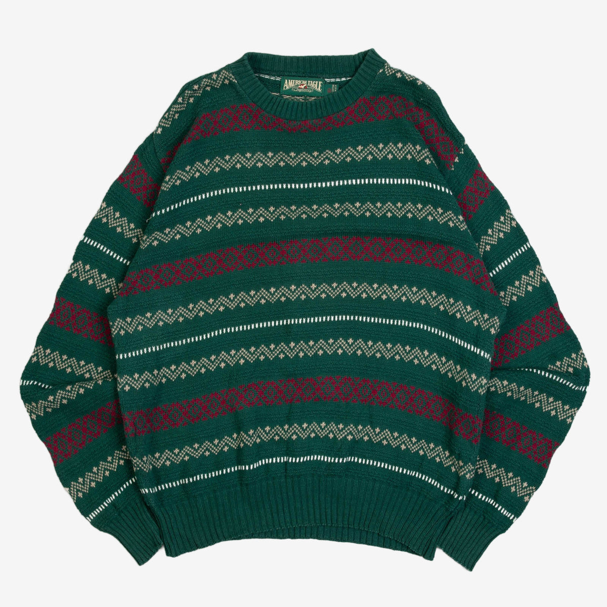MEN'S VINTAGE 1990S STRIPED STRUCTURED PATTERNED KNITTED JUMPER - LARGE