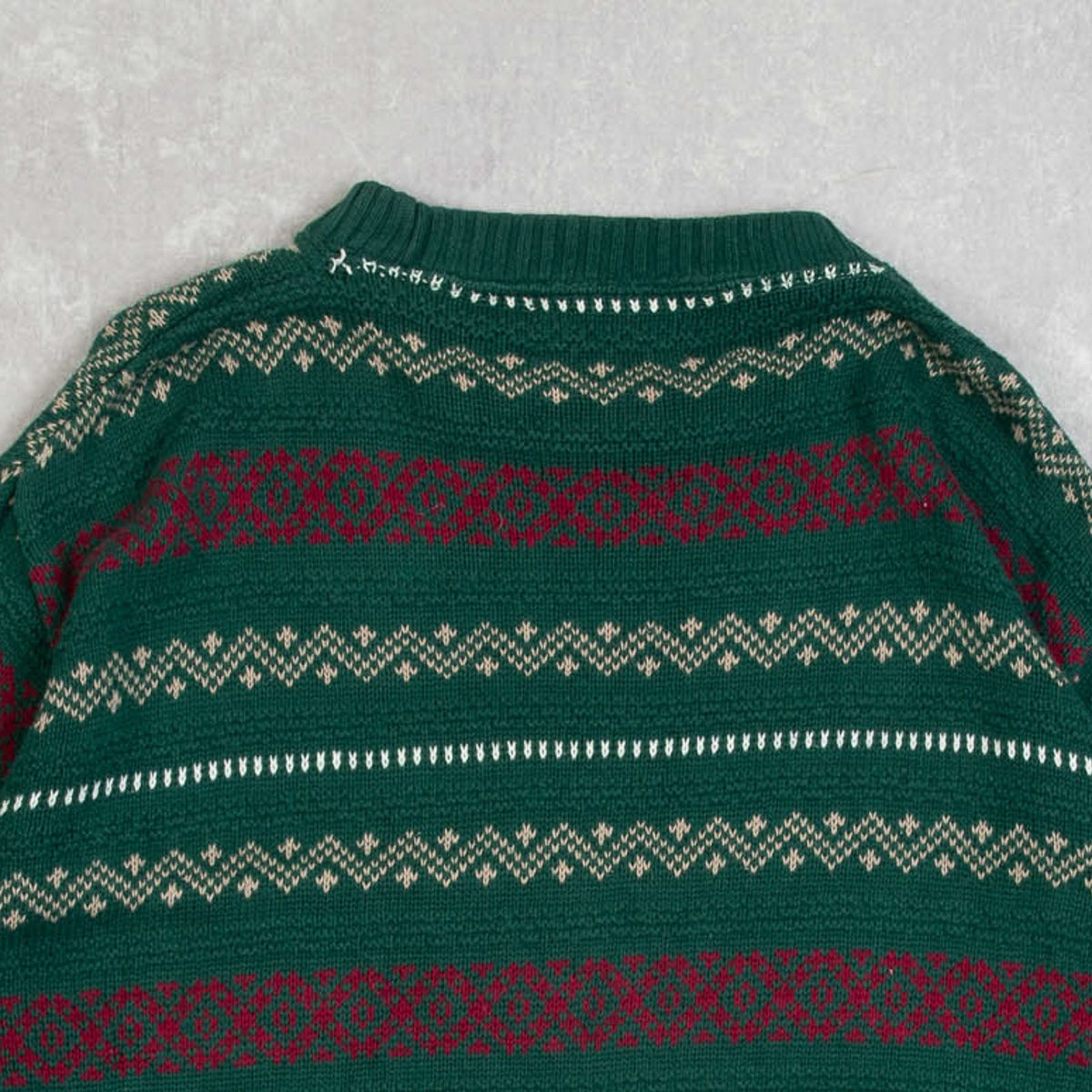 MEN'S VINTAGE 1990S STRIPED STRUCTURED PATTERNED KNITTED JUMPER - LARGE