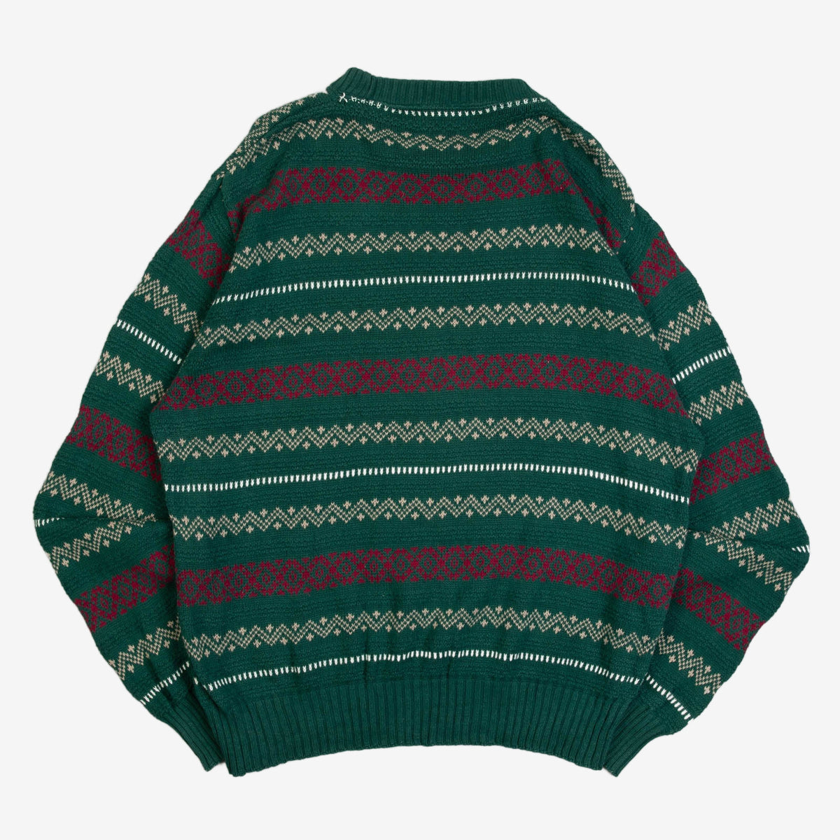 MEN'S VINTAGE 1990S STRIPED STRUCTURED PATTERNED KNITTED JUMPER - LARGE