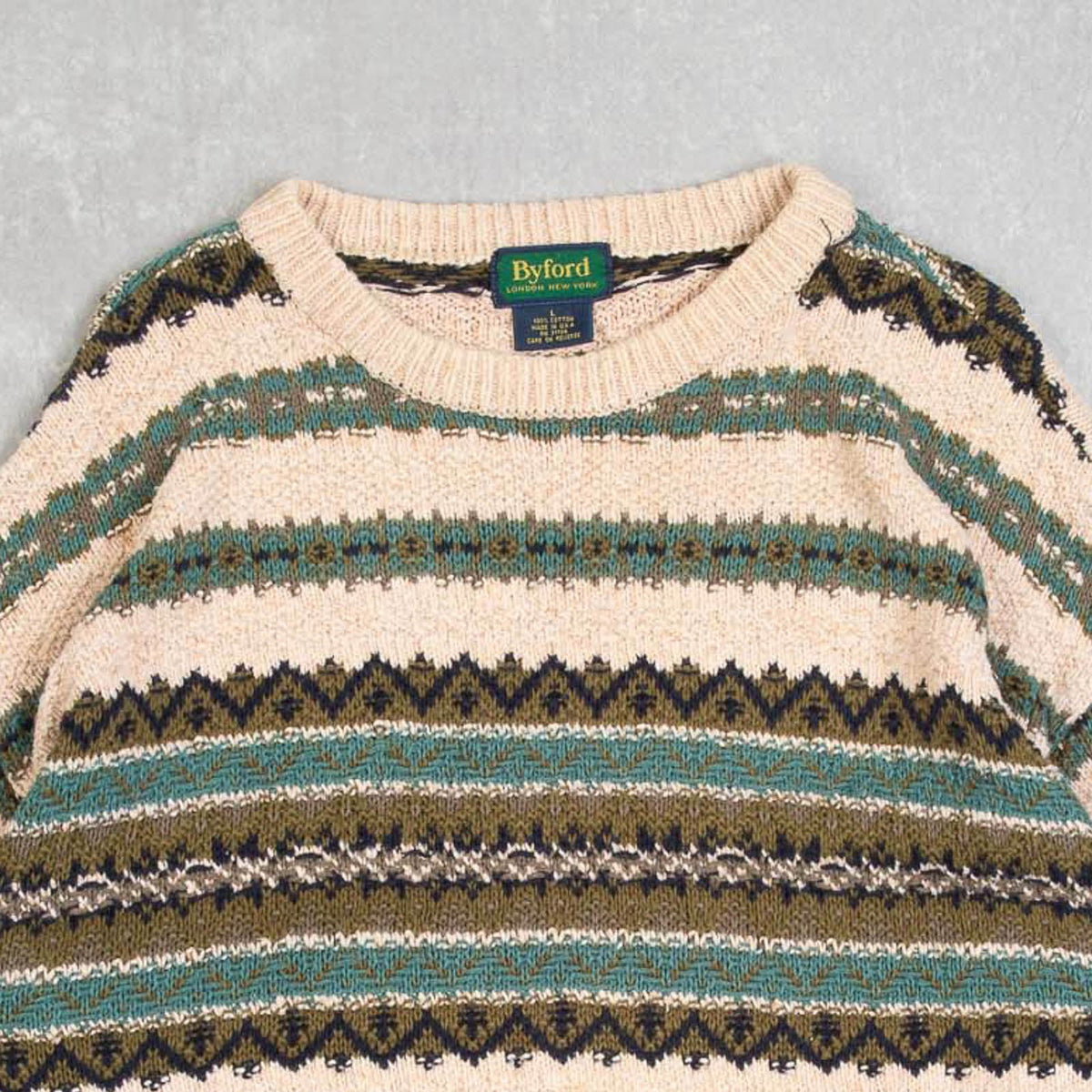 MEN'S VINTAGE 1990S STRIPED PATTERNED KNITTED JUMPER - LARGE