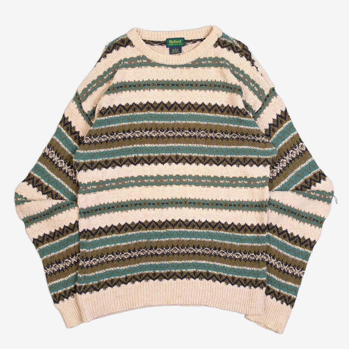 MEN'S VINTAGE 1990S STRIPED PATTERNED KNITTED JUMPER - LARGE