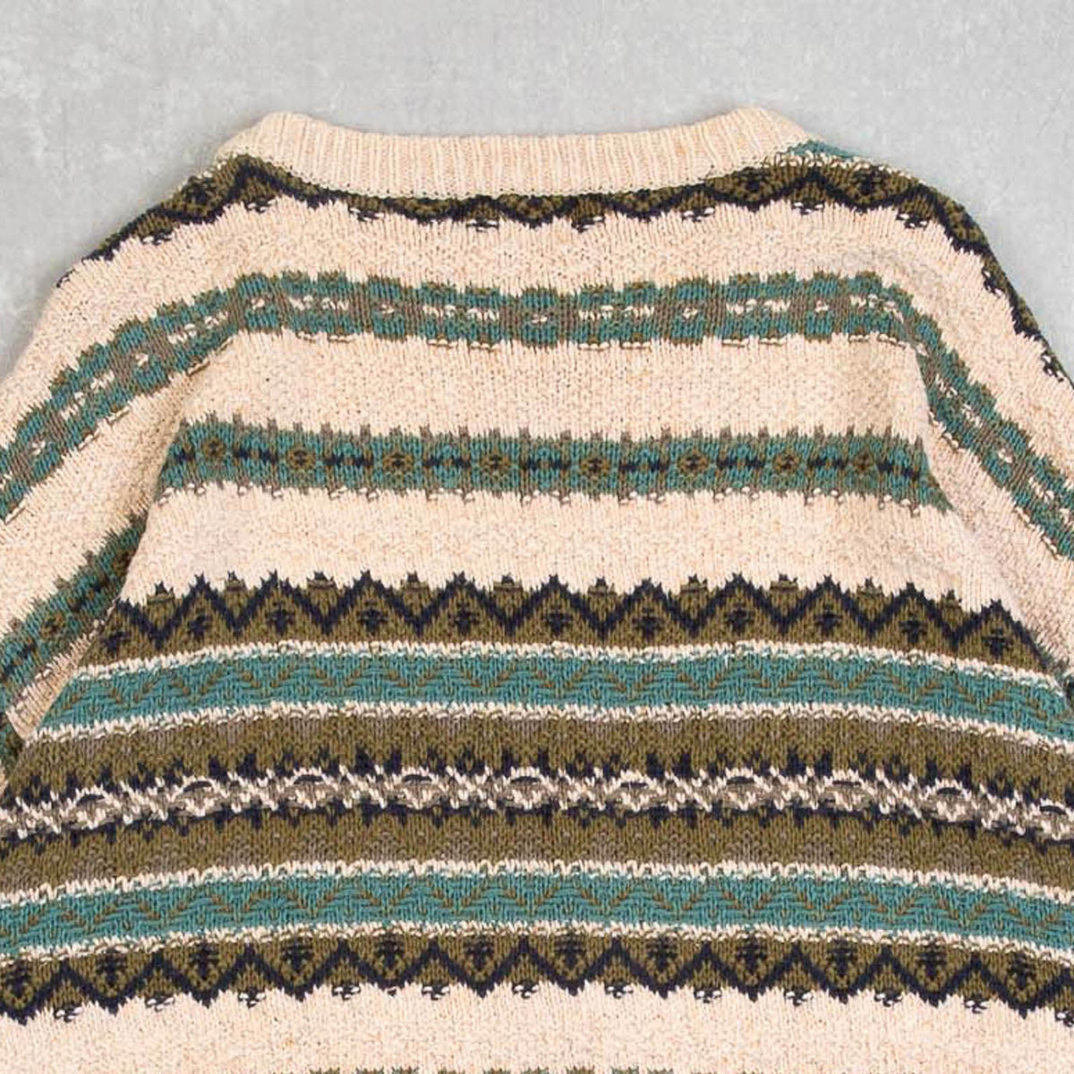 MEN'S VINTAGE 1990S STRIPED PATTERNED KNITTED JUMPER - LARGE
