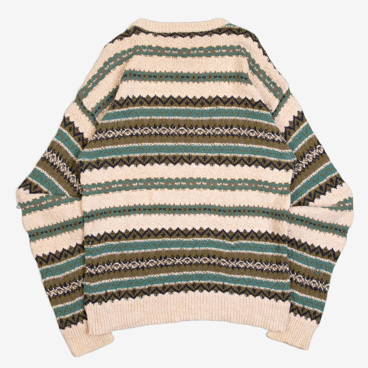 MEN'S VINTAGE 1990S STRIPED PATTERNED KNITTED JUMPER - LARGE